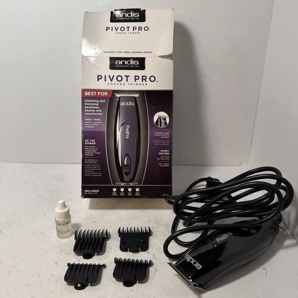 Andis Pivot Pro T-Blade Wired Trimmer With Attachments Tested Working